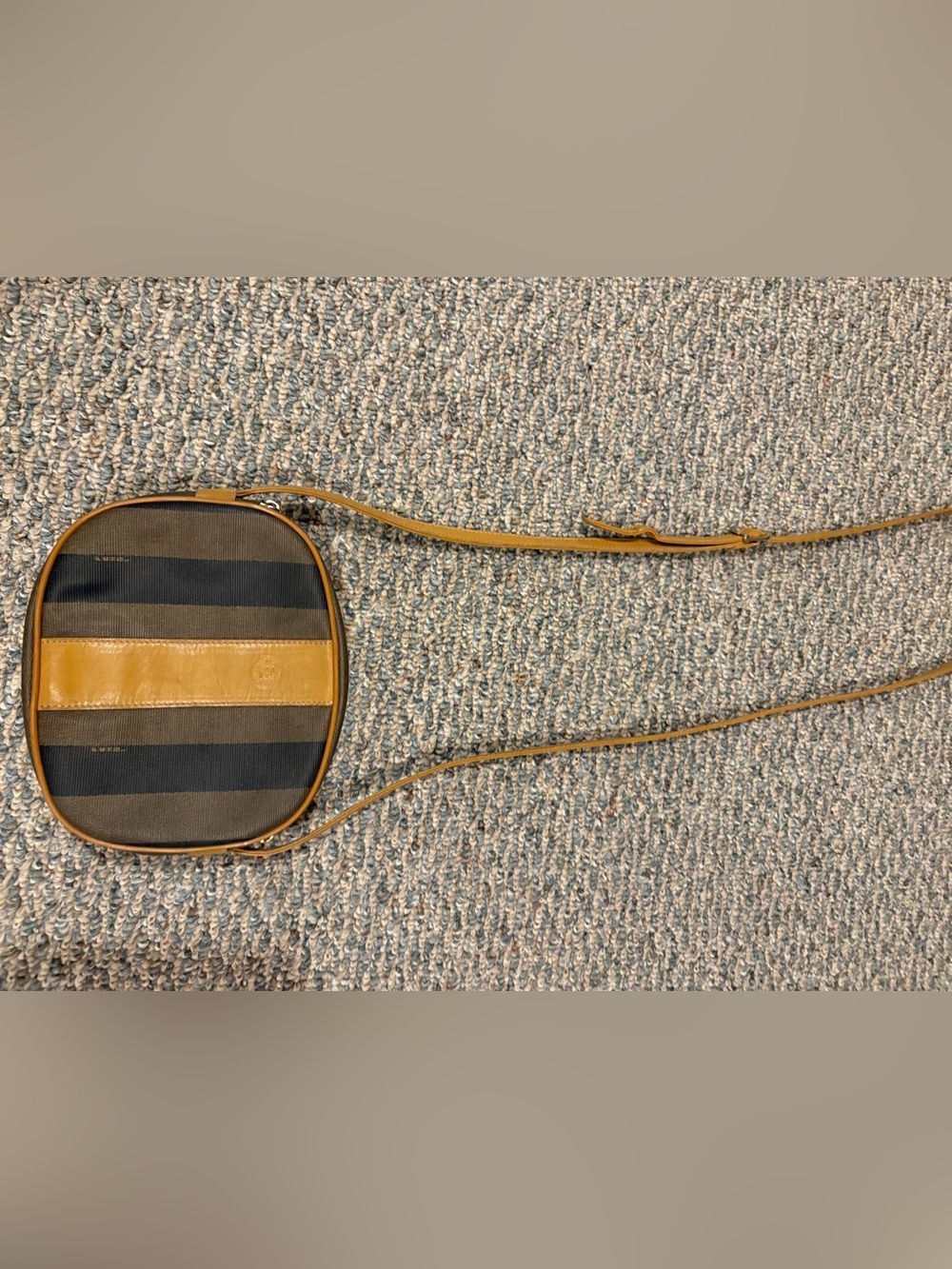 Fendi black and Tan Striped Round Crossbody